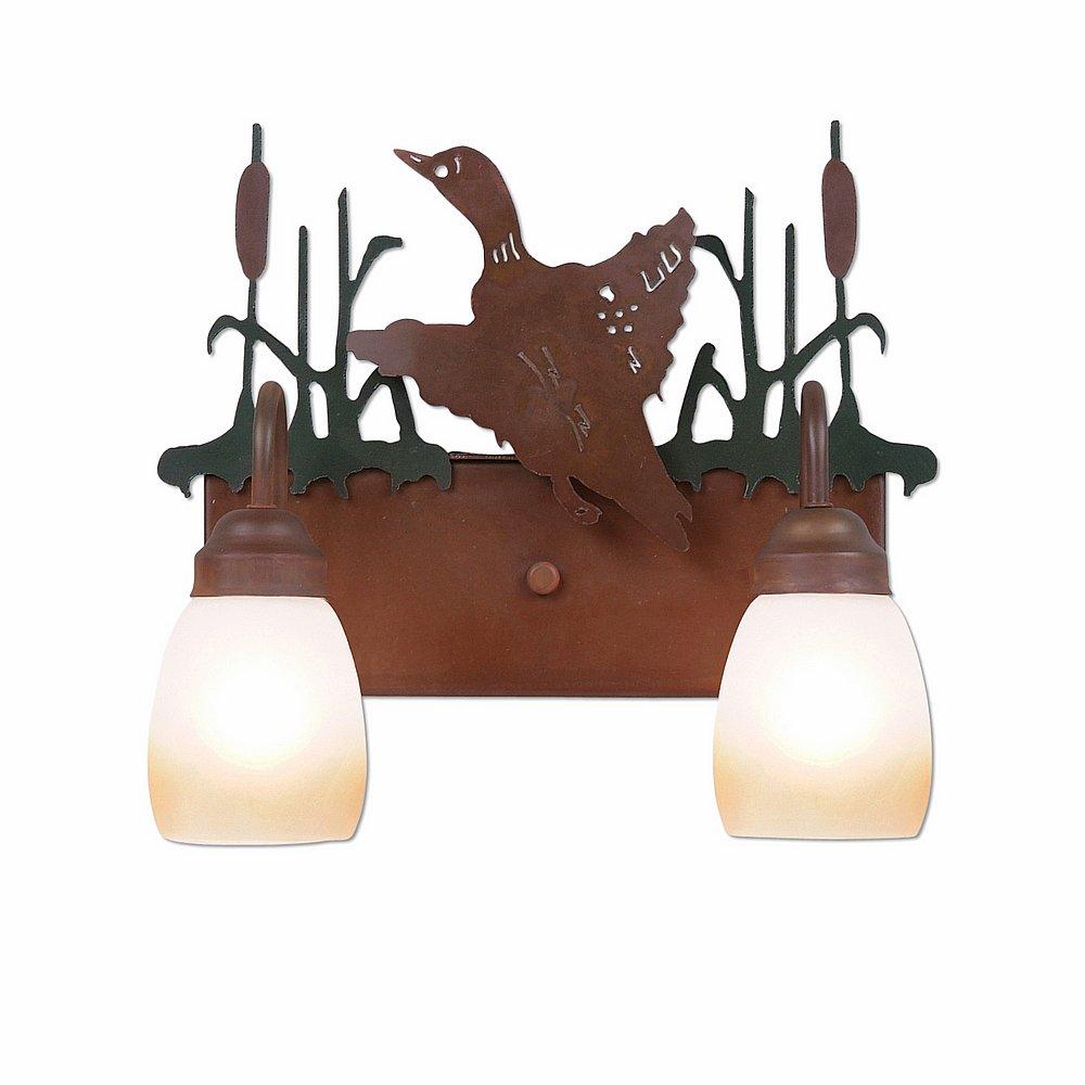 Wasatch Double Bath Vanity Light - Loon - Two-Toned Amber Egg Bell Glass - Cedar Green