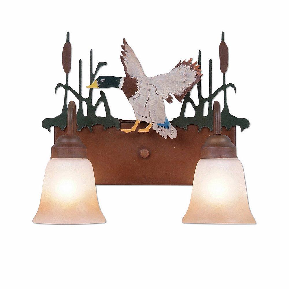 Wasatch Double Bath Vanity Light - Mallard - Two-Toned Amber Cream Bell Glass - Waterfowl Gray