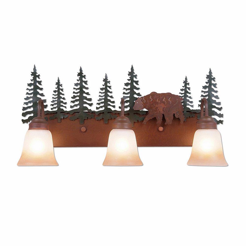 Wasatch Triple Bath Vanity Light - Bear - Two-Toned Amber Cream Bell Glass - Cedar Green