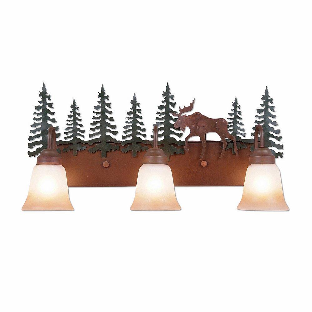 Wasatch Triple Bath Vanity Light - Mountain Moose - Two-Toned Amber Cream Bell Glass