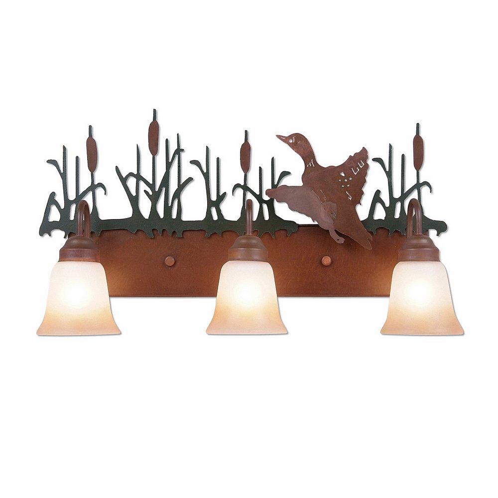 Wasatch Triple Bath Vanity Light - Loon - Two-Toned Amber Cream Bell Glass - Cedar Green