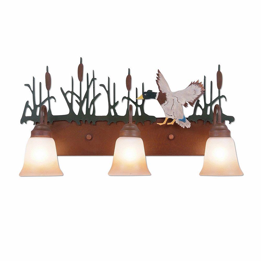 Wasatch Triple Bath Vanity Light - Mallard - Two-Toned Amber Cream Bell Glass - Waterfowl Gray