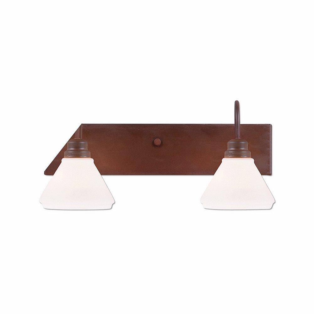 Cedarwood Double Bath Vanity Light - Rustic Plain - Opal White Cone Glass - Rust Patina Finish