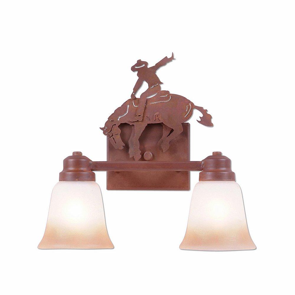 Parkshire Double Bath Vanity Light - Bucking Bronco - Two-Toned Amber Cream Bell Glass