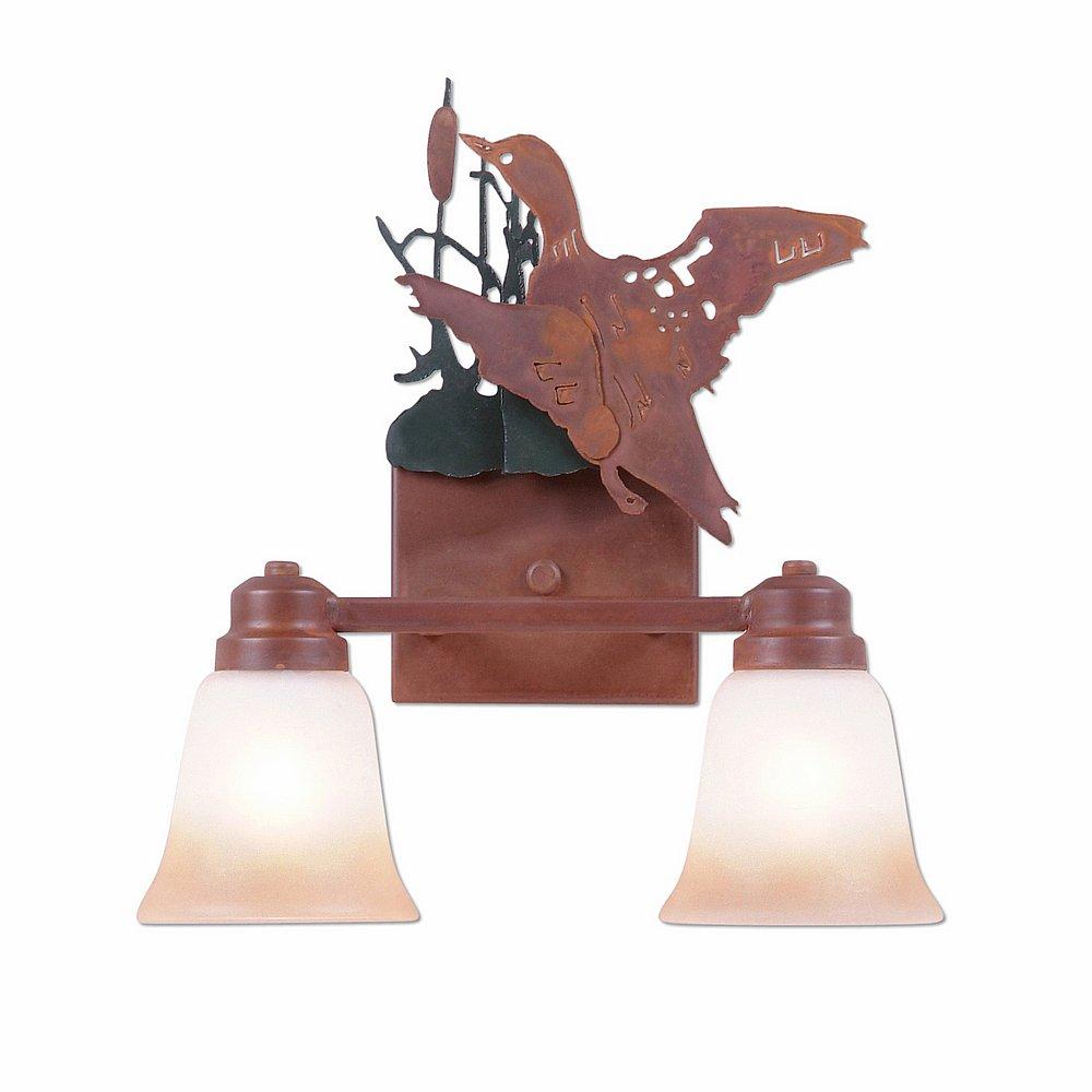 Parkshire Double Bath Vanity Light - Loon - Two-Toned Amber Cream Bell Glass - Cedar Green