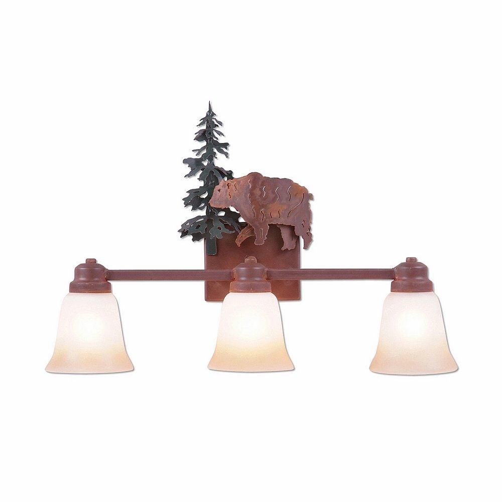 Parkshire Triple Bath Vanity Light - Bear - Two-Toned Amber Cream Bell Glass - Cedar Green