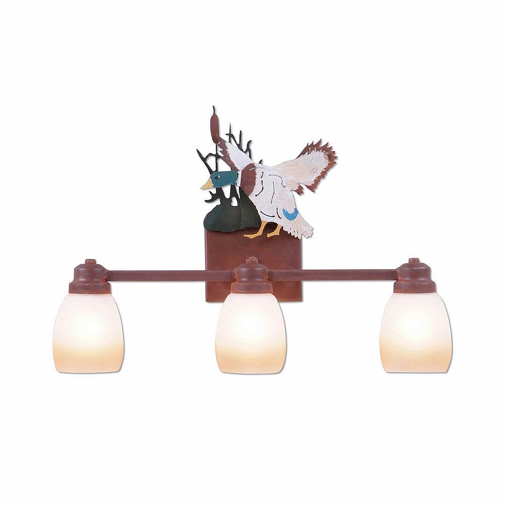 Parkshire Triple Bath Vanity Light - Mallard - Two-Toned Amber Egg Bell Glass - Waterfowl Gray