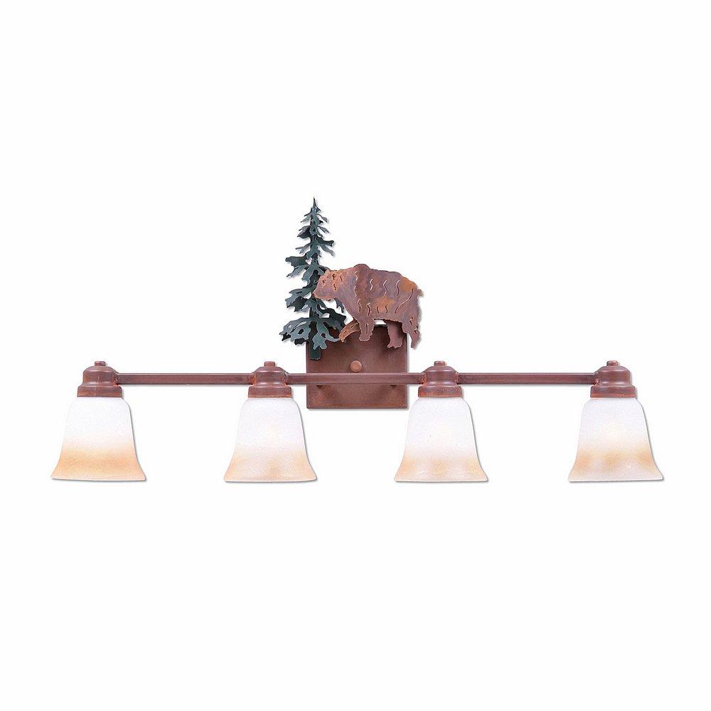 Parkshire Quad Bath Vanity Light - Bear - Two-Toned Amber Cream Bell Glass - Cedar Green