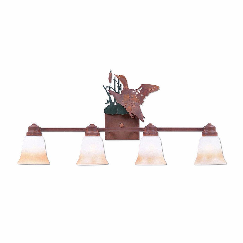 Parkshire Quad Bath Vanity Light - Loon - Two-Toned Amber Cream Bell Glass - Cedar Green