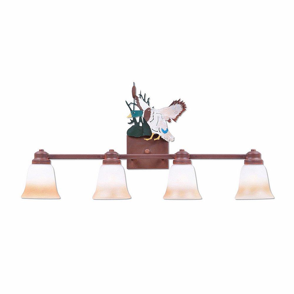 Parkshire Quad Bath Vanity Light - Mallard - Two-Toned Amber Cream Bell Glass - Waterfowl Gray