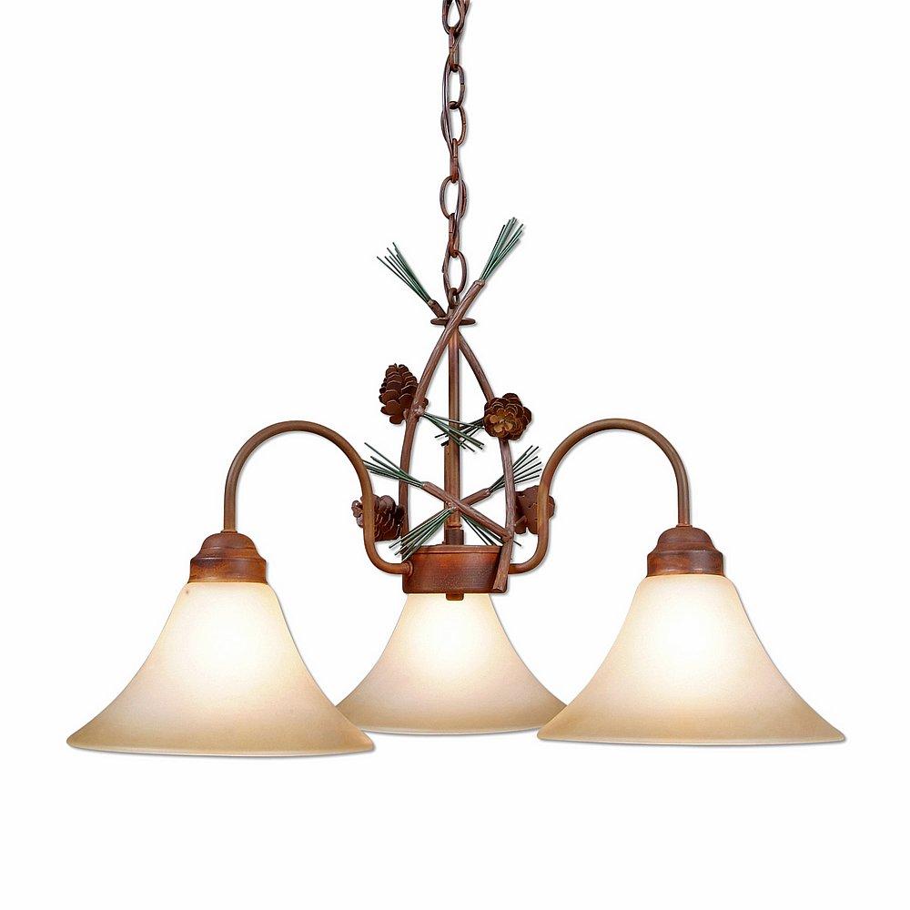 Cedarlake Triple Chandelier - Pine Cone - Two-Toned Amber Cream Cone Glass - Pine Tree Green