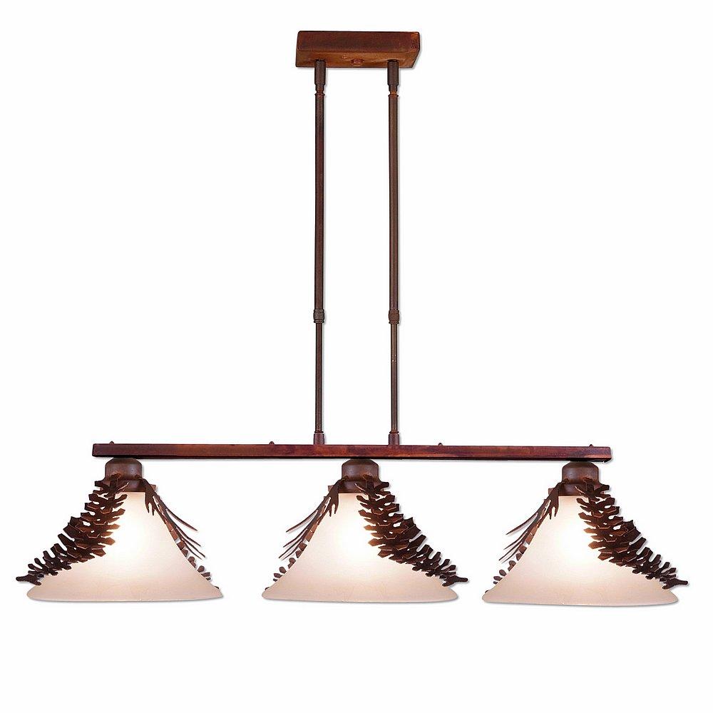 Cedarwood Kitchen Island Light Triple - Spruce Cone - Two-Toned Amber Cream Cone Glass