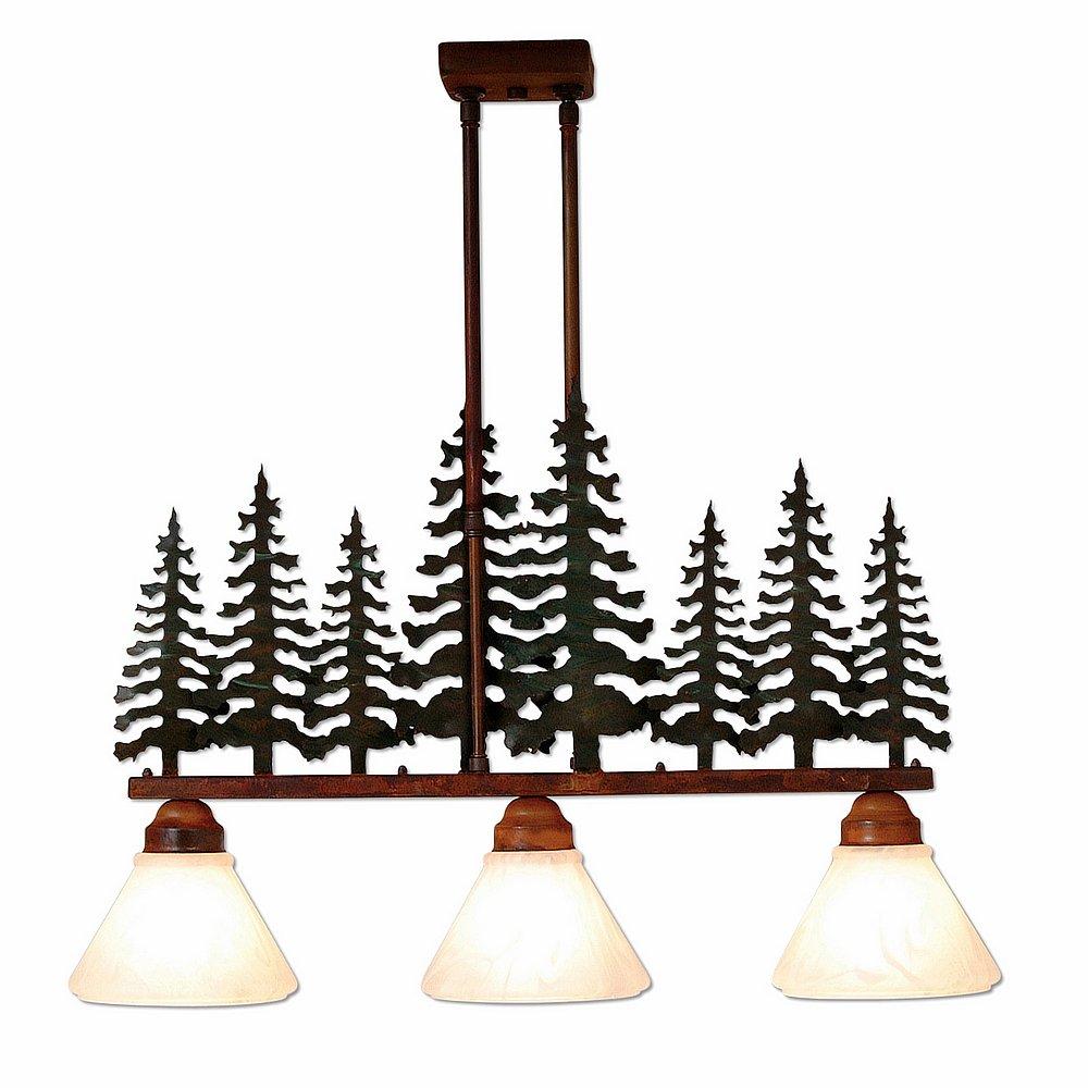 Cedarwood Kitchen Island Light Triple - Cedar Tree - Opal White Cone Glass - Cedar Green