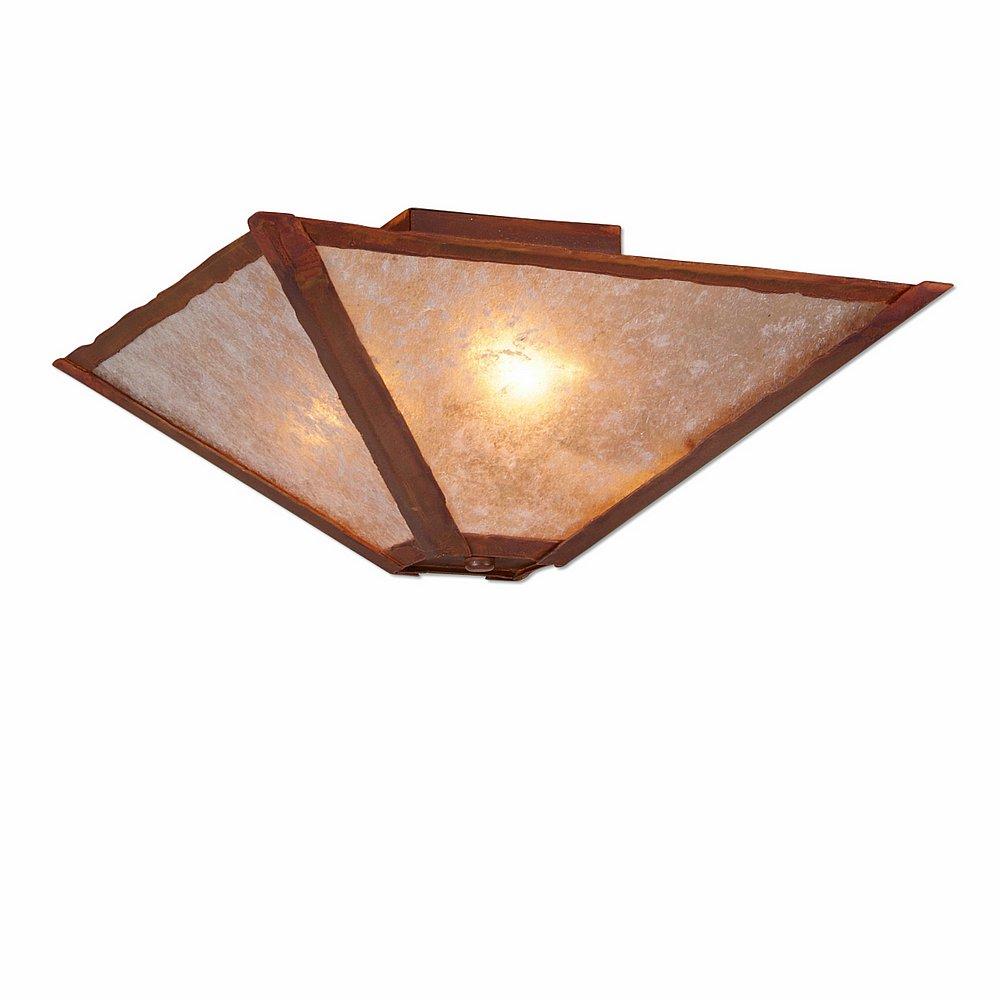 Denali Ceiling Light Square - Rustic Plain - Almond Mica Shade - Rust Patina Finish