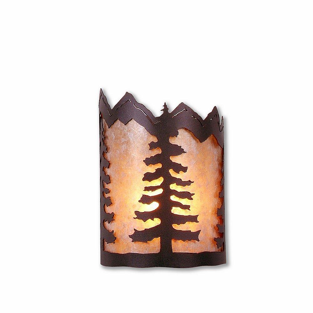 Cascade Sconce Small - Spruce Tree - Almond Mica Shade - Rustic Brown Finish