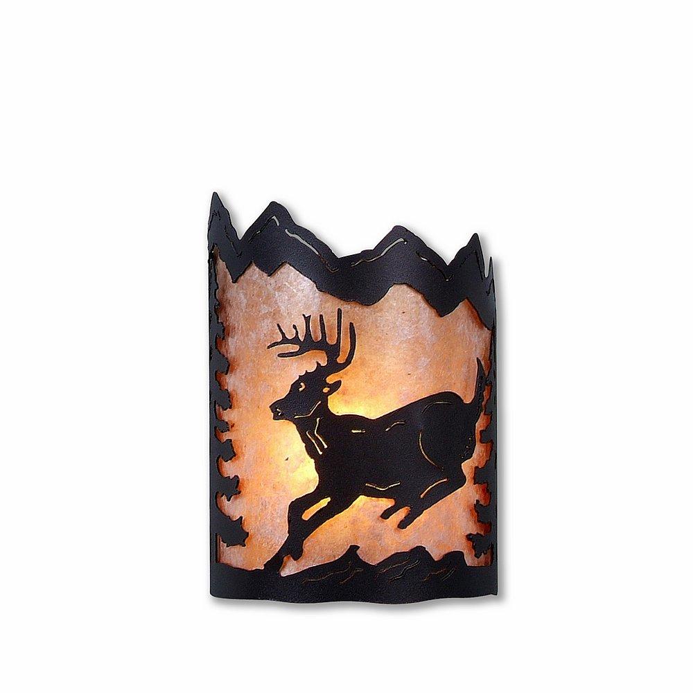 Cascade Sconce Small - Mountain Deer - Almond Mica Shade - Black Iron Finish