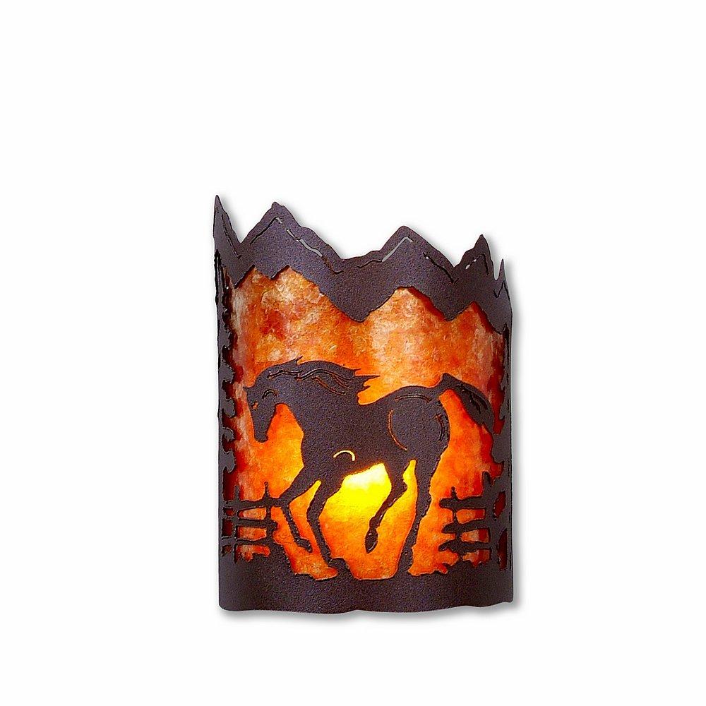 Cascade Sconce Small - Mountain Horse - Amber Mica Shade - Rustic Brown Finish