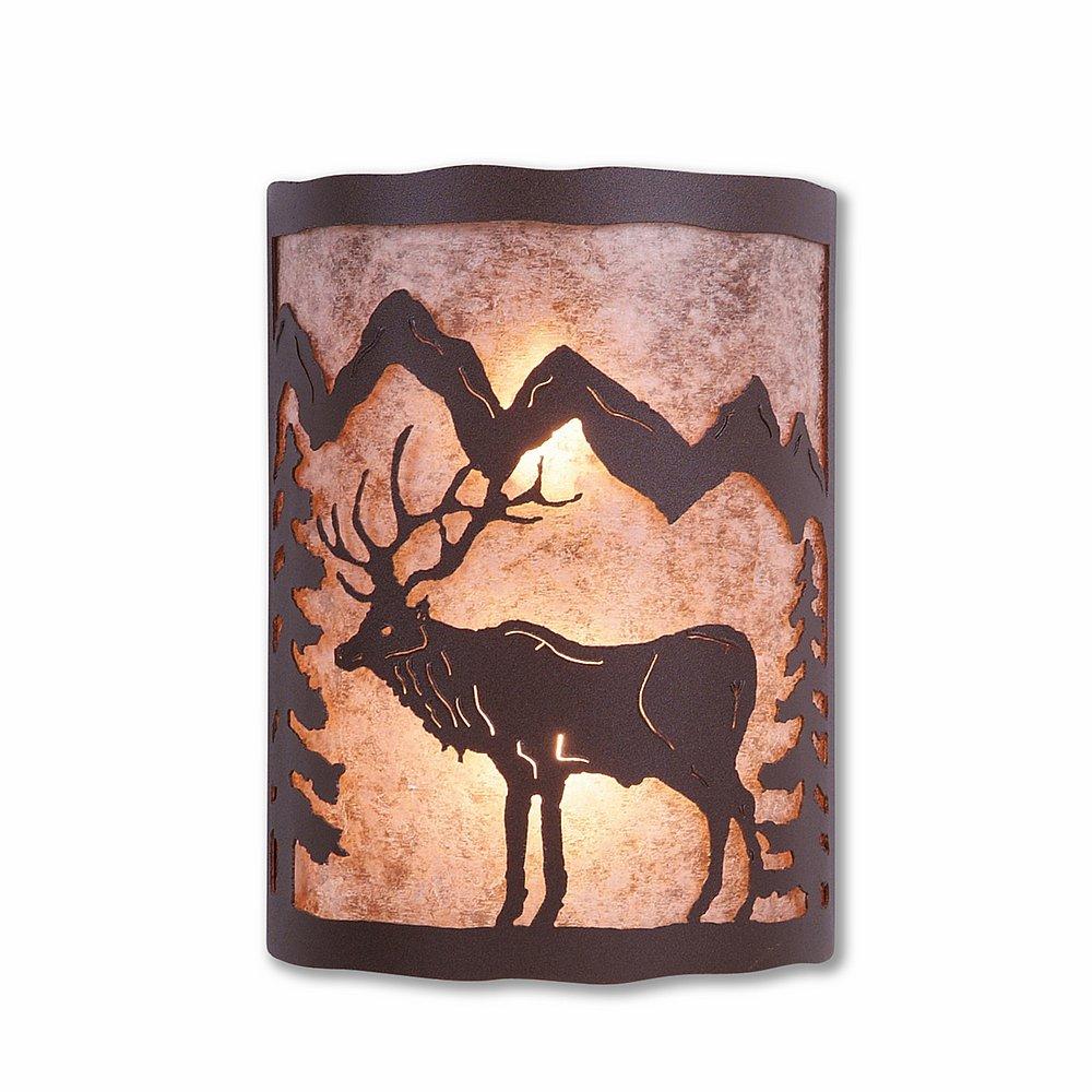 Cascade Sconce Large - Valley Elk - Almond Mica Shade - Rustic Brown Finish