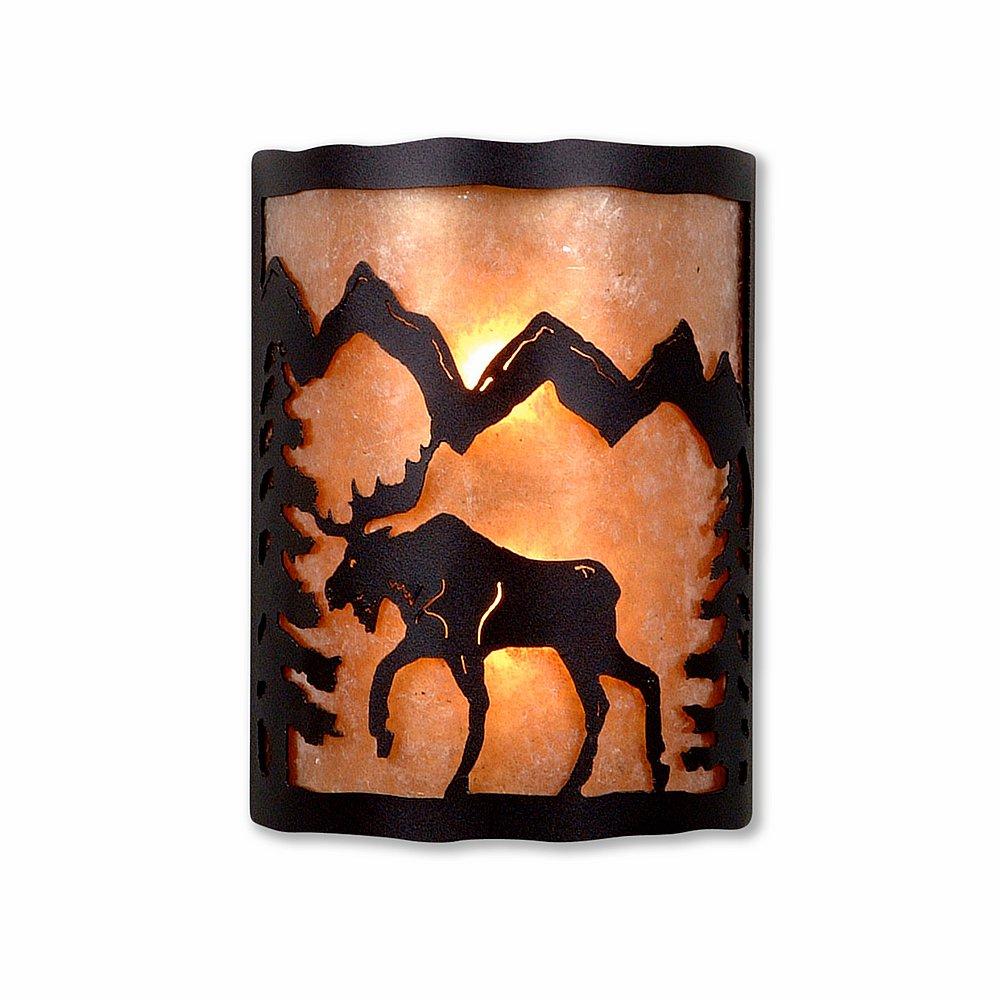 Cascade Sconce Large - Mountain Moose - Almond Mica Shade - Black Iron Finish