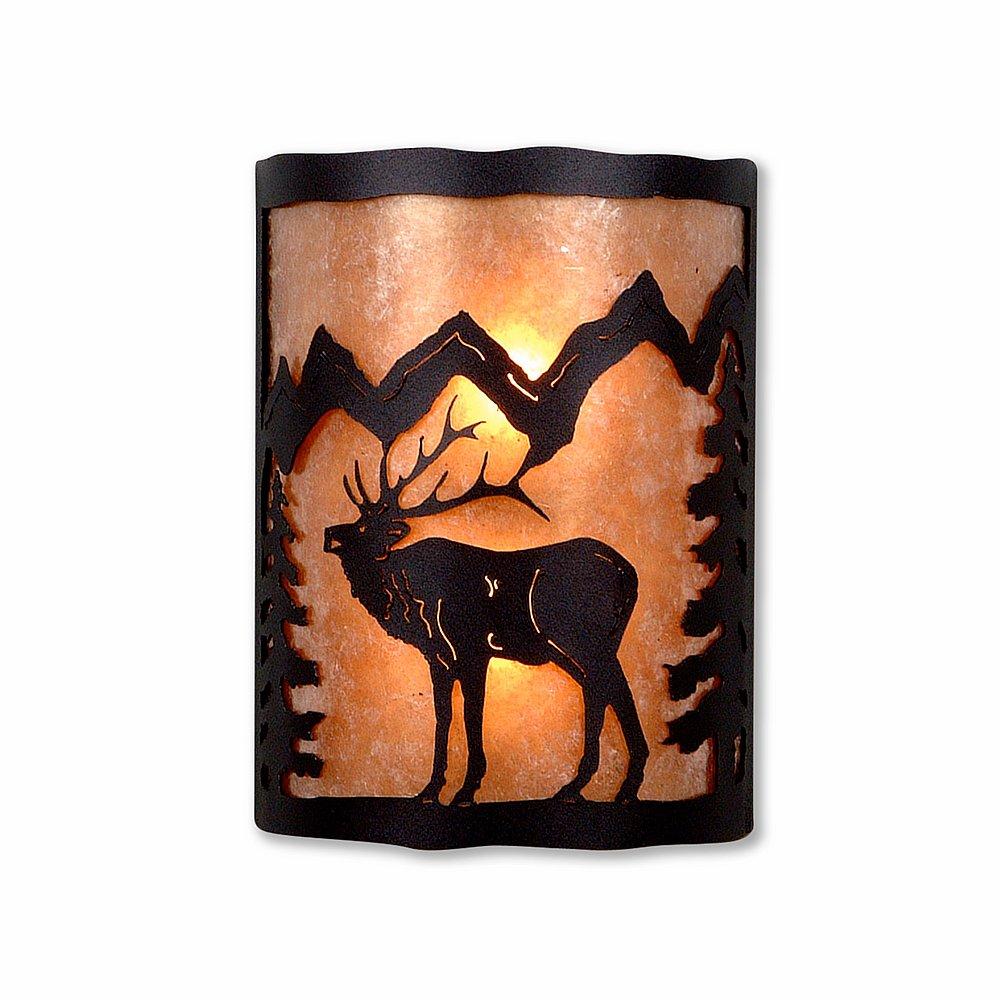 Cascade Sconce Large - Mountain Elk - Almond Mica Shade - Black Iron Finish