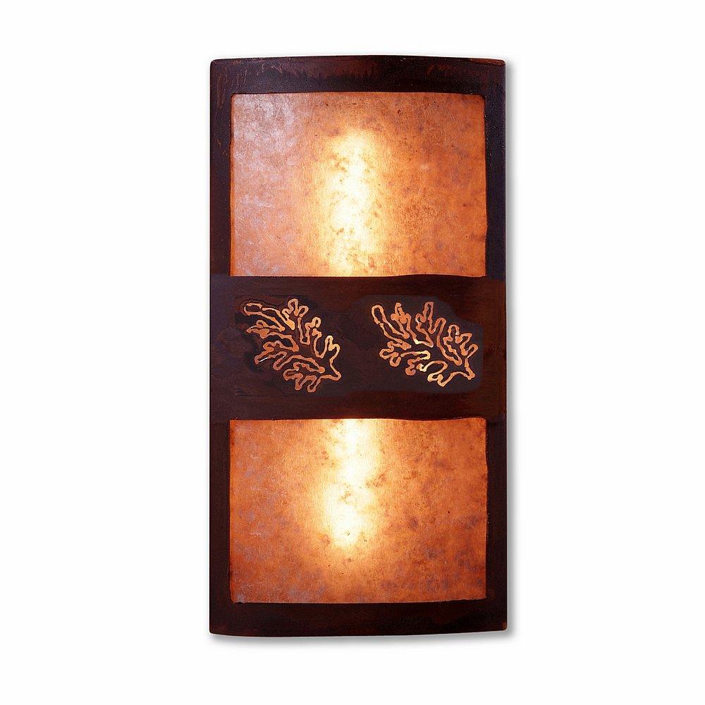 Benton Sconce - Cedar Bough Cutout - Almond Mica Shade - Rust Patina Finish