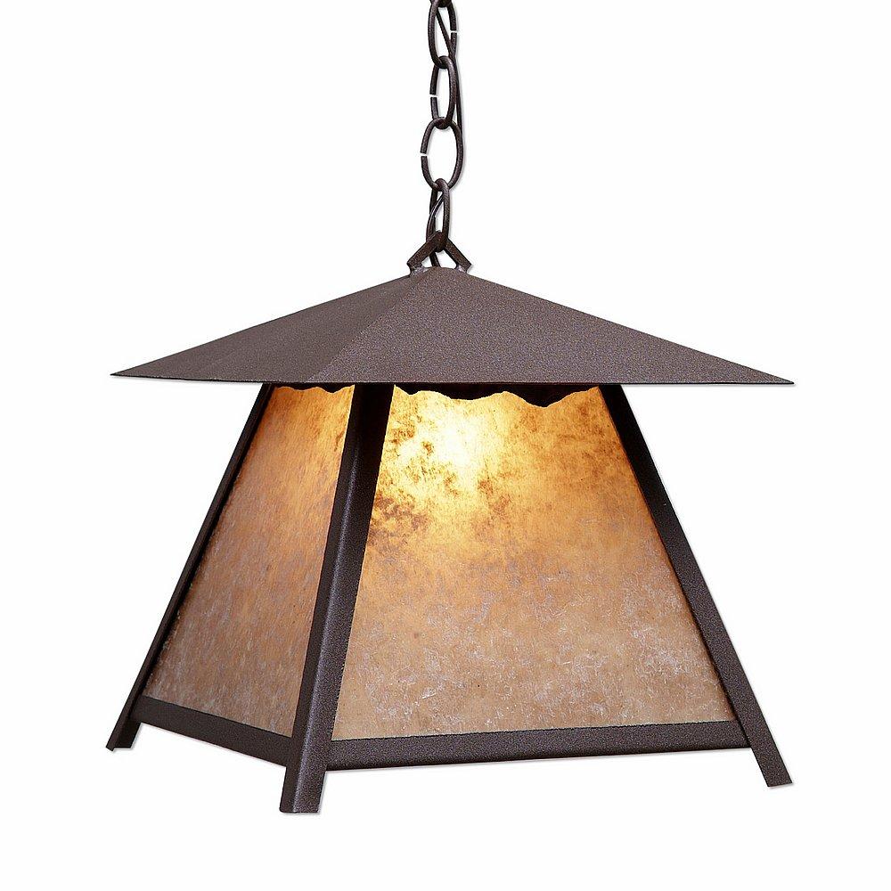 Smoky Mountain Pendant Large - Rustic Plain - Almond Mica Shade - Rustic Brown Finish - Chain