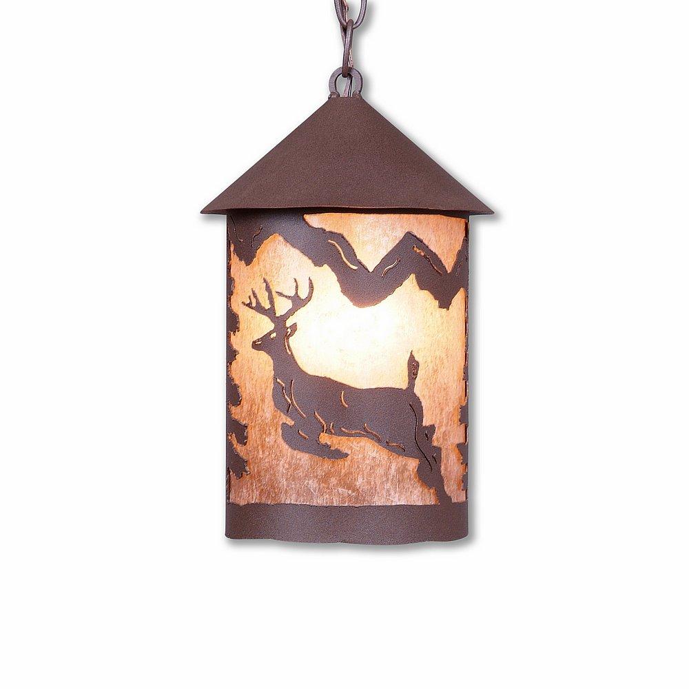 Cascade Pendant Medium - Valley Deer - Almond Mica Shade - Rustic Brown Finish - Chain