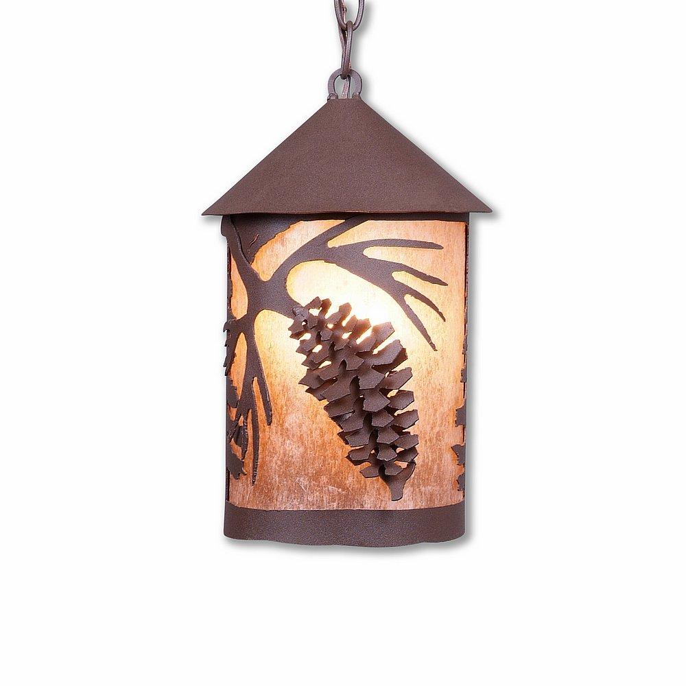 Cascade Pendant Medium - Spruce Cone - Almond Mica Shade - Rustic Brown Finish - Chain