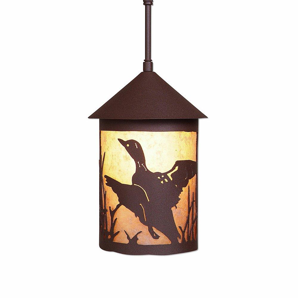 Cascade Pendant Medium - Loon - Almond Mica Shade - Rustic Brown Finish - Adjustable Stem