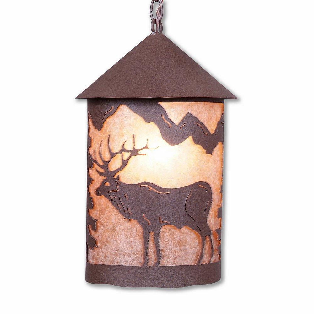 Cascade Pendant Large - Valley Elk - Almond Mica Shade - Rustic Brown Finish - Chain