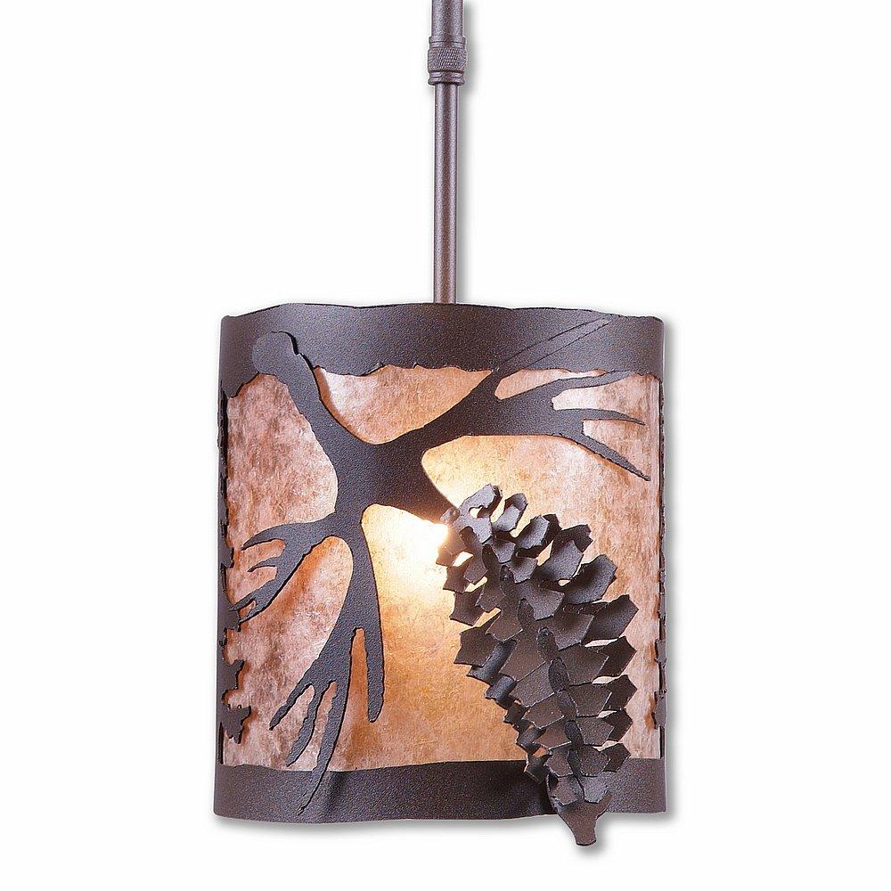 Kincaid Pendant Small - Spruce Cone - Almond Mica Shade - Rustic Brown Finish - Adjustable Stem