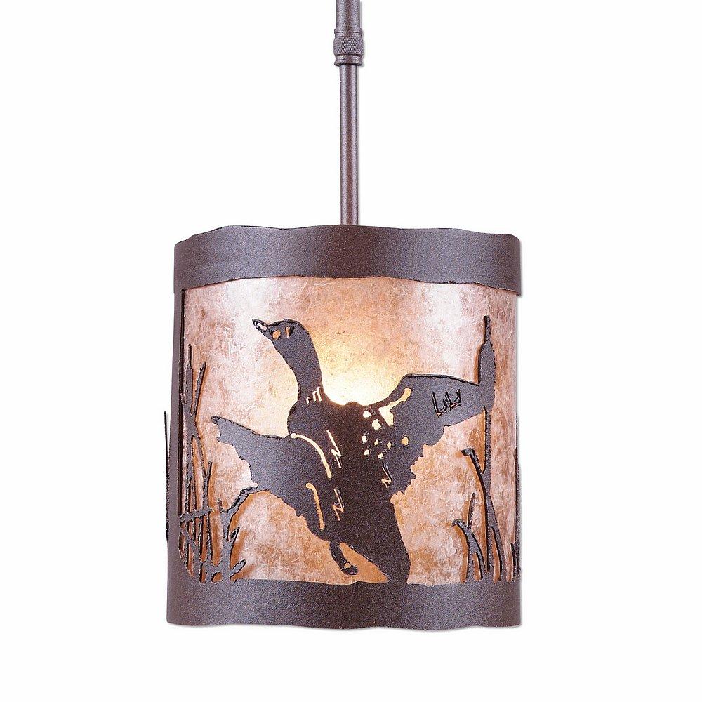 Kincaid Pendant Small - Loon - Almond Mica Shade - Rustic Brown Finish - Adjustable Stem