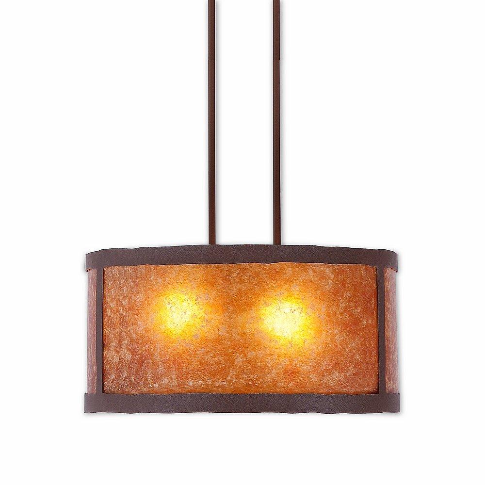 Kincaid Durm Pendantd Medium - Rustic Plain - Amber Mica Shade - Rustic Brown Finish