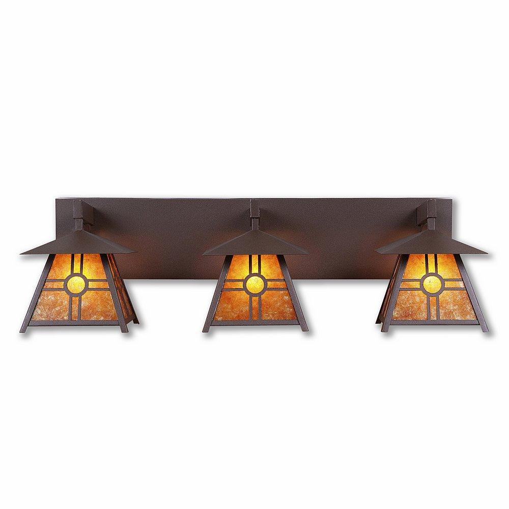 Smoky Mountain Triple Bath Vanity Light - Southview - Amber Mica Shade - Rustic Brown Finish