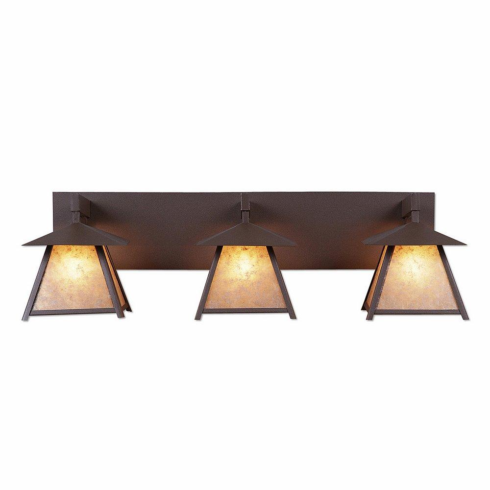 Smoky Mountain Triple Bath Vanity Light - Northrim - Almond Mica Shade - Rustic Brown Finish