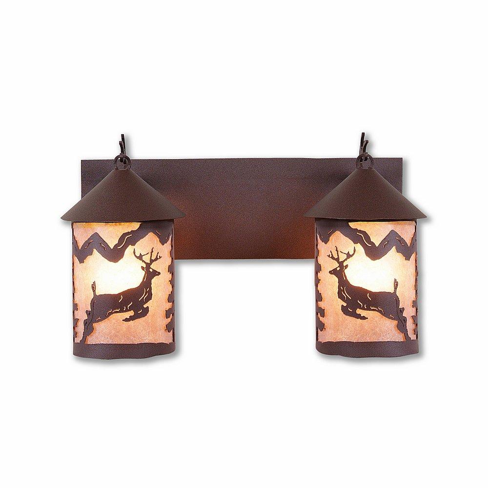 Cascade Double Bath Vanity Light - Valley Deer - Almond Mica Shade - Rustic Brown Finish