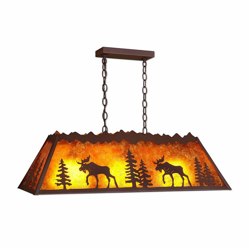 Rocky Mountain Billiard Light Small - Mountain Moose - Amber Mica Shade - Rustic Brown Finish