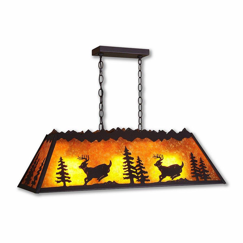 Rocky Mountain Billiard Light Small - Mountain Deer - Amber Mica Shade - Black Iron Finish