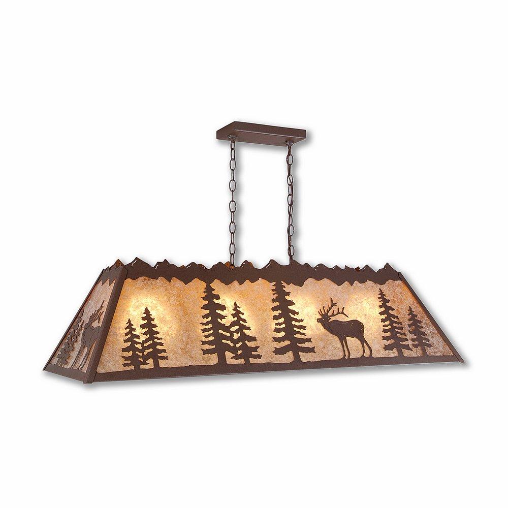 Rocky Mountain Billiard Light Large - Mountain Elk - Almond Mica Shade - Rustic Brown Finish