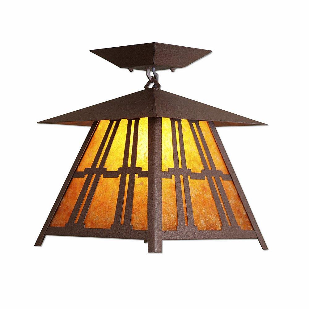 Smoky Mountain Close-to-Ceiling Large - Eastlake - Amber Mica Shade - Rustic Brown Finish