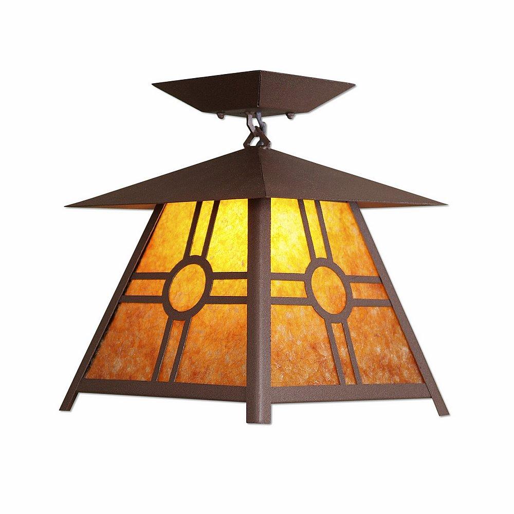 Smoky Mountain Close-to-Ceiling Large - Southview - Amber Mica Shade - Rustic Brown Finish