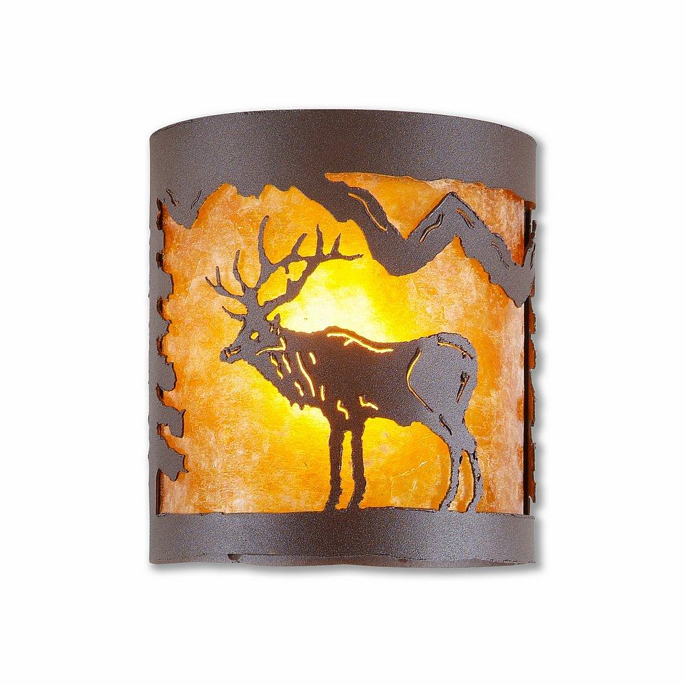 Kincaid Ceiling Light - Valley Elk - Amber Mica Shade - Rustic Brown Finish