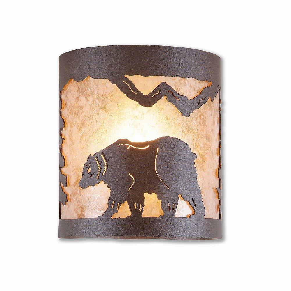 Kincaid Ceiling Light - Mountain Bear - Almond Mica Shade - Rustic Brown Finish