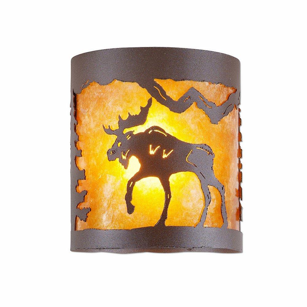 Kincaid Ceiling Light - Mountain Moose - Amber Mica Shade - Rustic Brown Finish