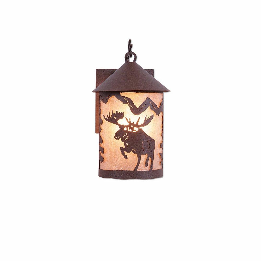 Cascade Lantern Sconce Mica Small - Alaska Moose - Almond Mica Shade - Rustic Brown Finish