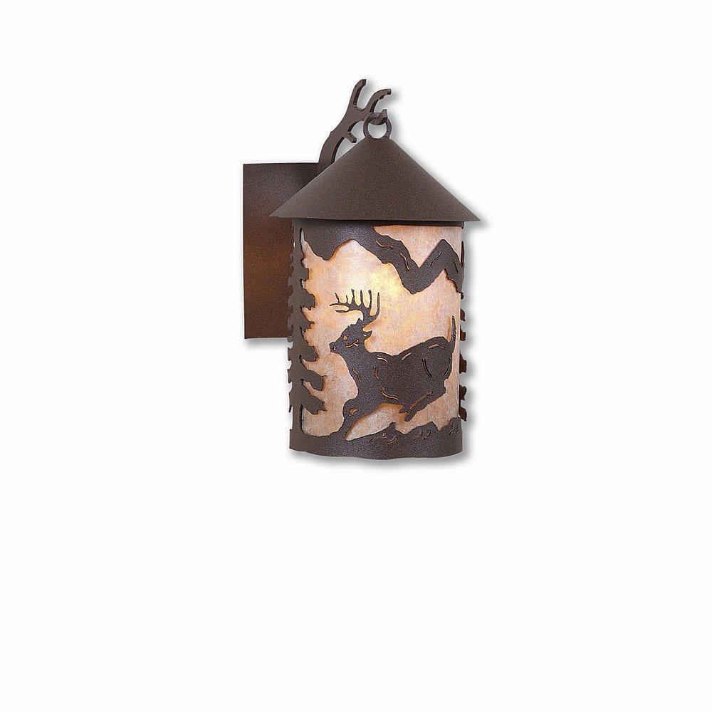 Cascade Lantern Sconce Mica Small - Mountain Deer - Almond Mica Shade - Rustic Brown Finish