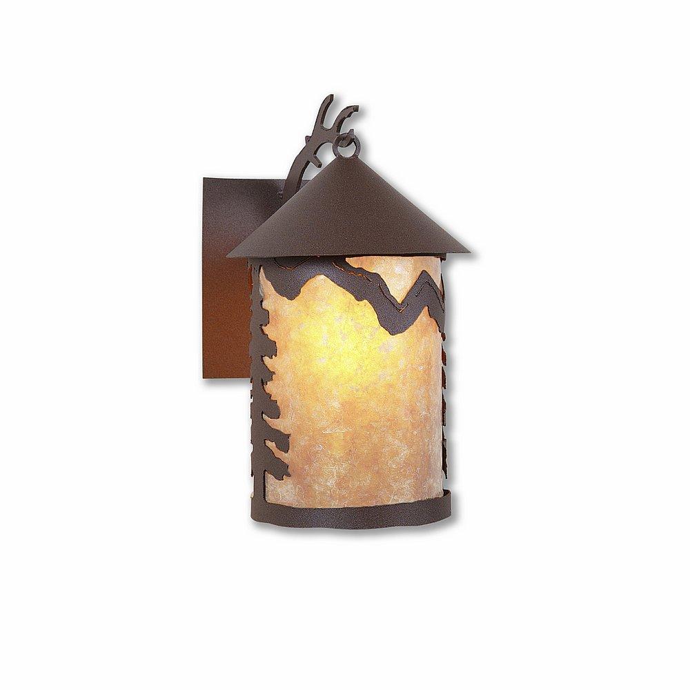 Cascade Lantern Sconce Mica Medium - Rustic Plain - Almond Mica Shade - Rustic Brown Finish