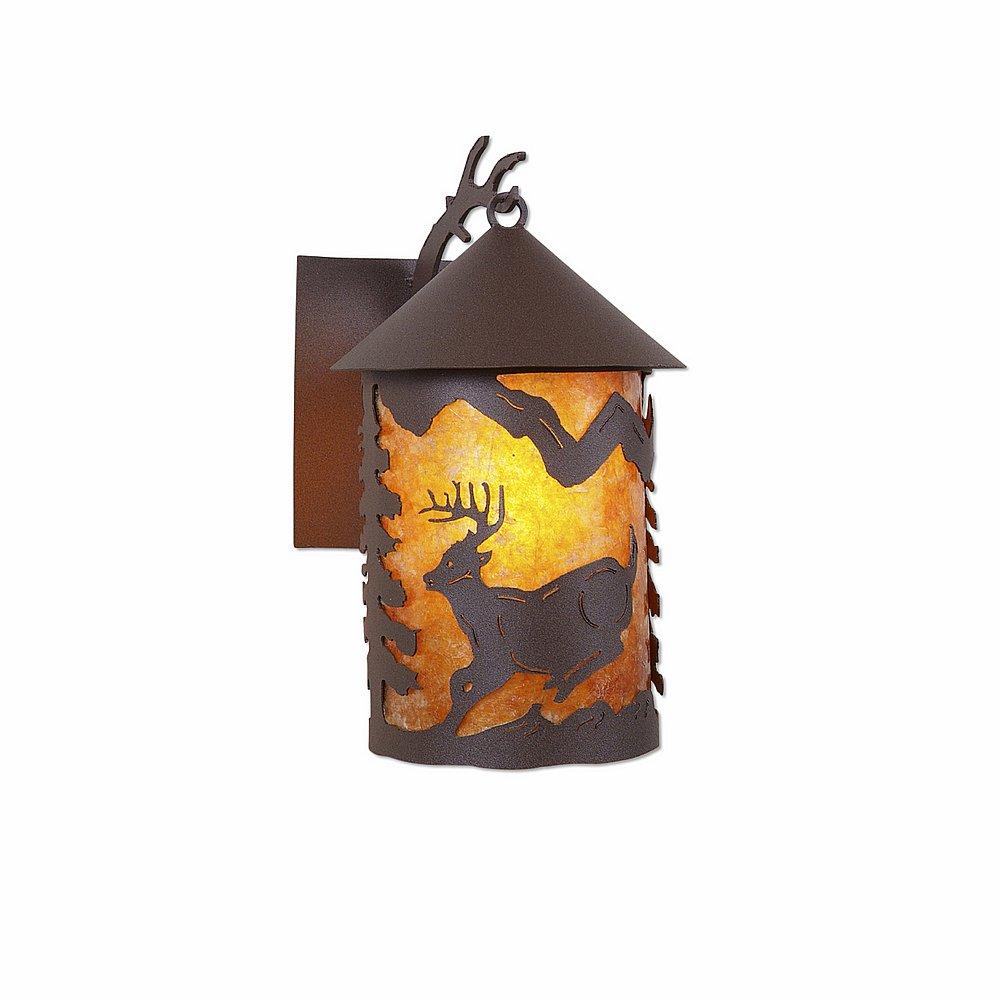 Cascade Lantern Sconce Mica Medium - Mountain Deer - Amber Mica Shade - Rustic Brown Finish