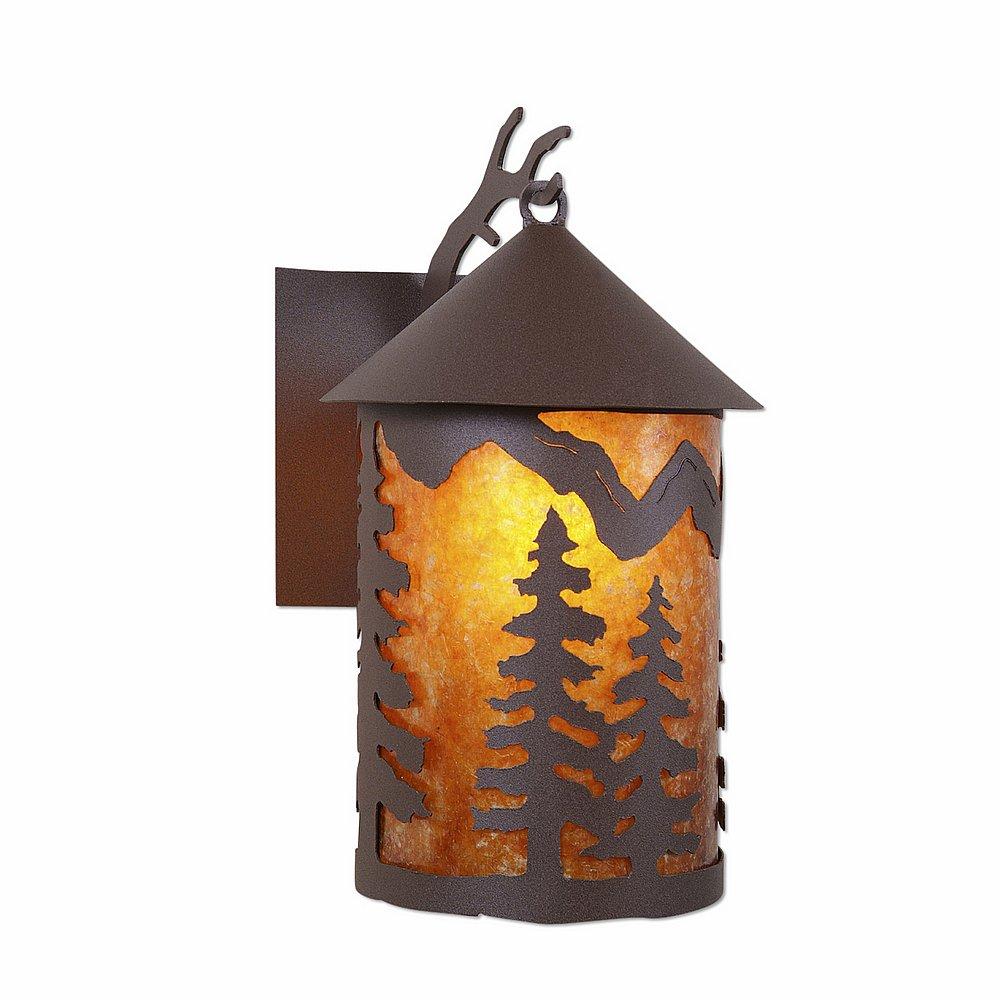 Cascade Lantern Sconce Mica Large - Spruce Tree - Amber Mica Shade - Rustic Brown Finish