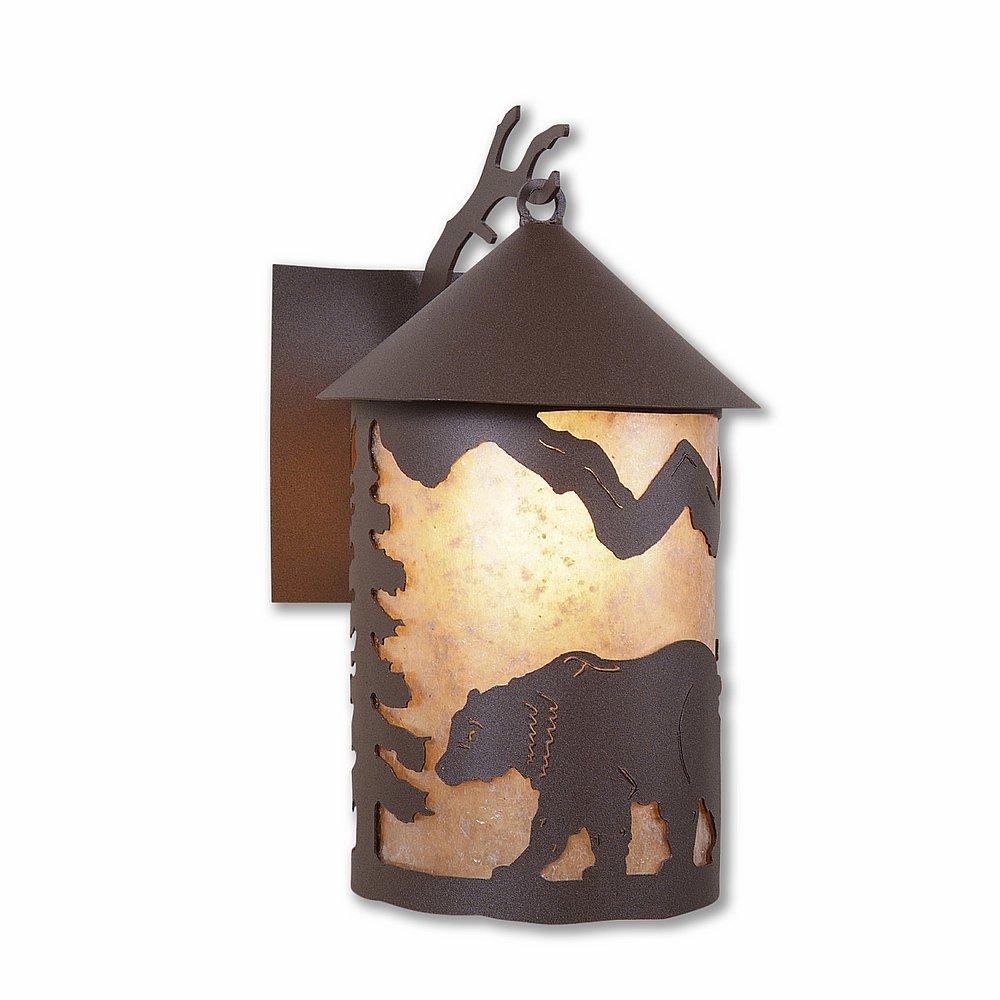 Cascade Lantern Sconce Mica Large - Mountain Bear - Almond Mica Shade - Rustic Brown Finish